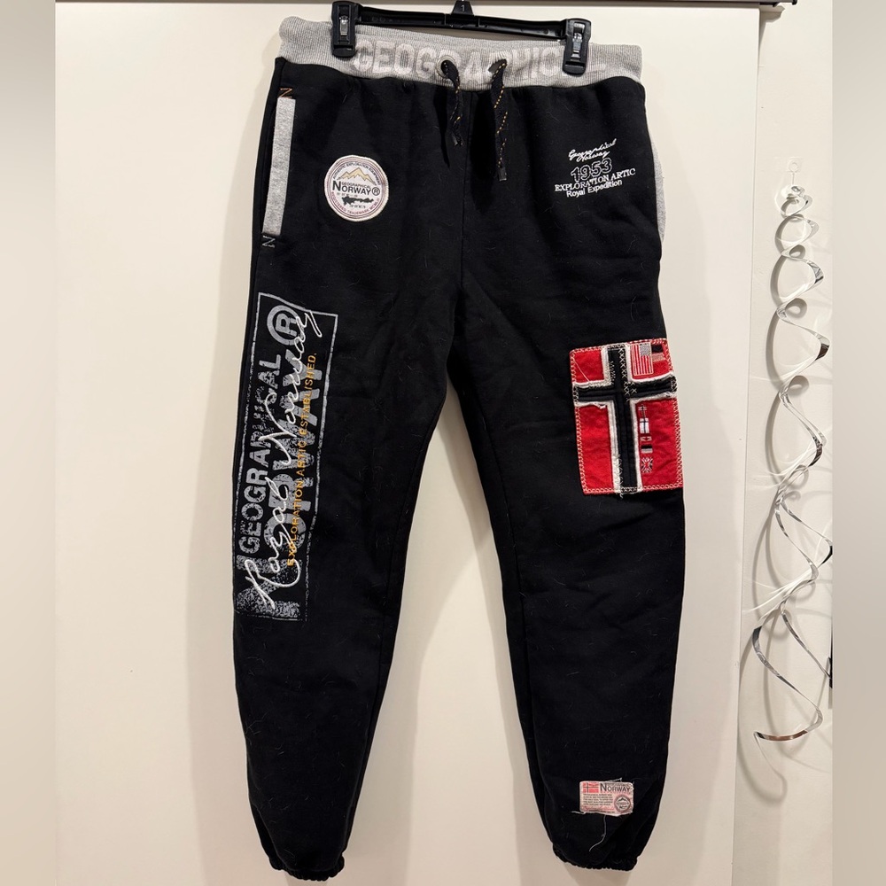 Black Joggers with Red and White Patches